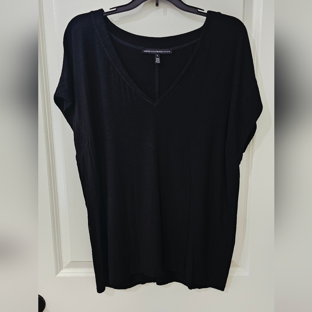 White House Black Market Black V-Neck Short Sleeve Top